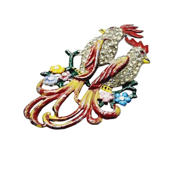 Vintage Huge Enameled Rhinestone Double Parrot Brooch (A1375) - Picture 4 of 5